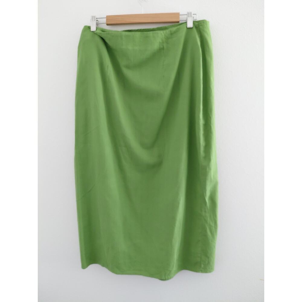 H&M Skirt Maxi Real Wrap Skirt MEDIUM 100% Cotton Lime Green Spring Summer Boho - Picture 3 of 13